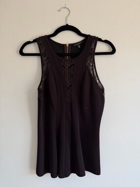 Dynamite Lace Trim Peplum Top | Deep Aubergine | Sleeveless | XS | NWT